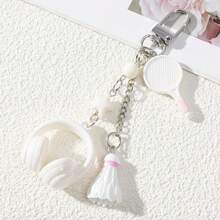 2pcs Aesthetic Sports Style Resin Keychains, Earphone & Badminton Racket Pendant Charms With Star Decoration, Cute Door Ring Clasp, Suitable For Daily Bags And Keys - Multicolor - View 4