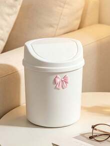 Cute Desktop Trash Can With Bow Decor,Mini Table Waste Bin,Portable Countertop Garbage Bucket,Flip Cover With Lid,For Bedroom,Dorm,Office,Makeup Desk,Countertop,Home Essentials,Unique Birthday Gift,Back-To-School Gift,Holidays Gift,Parties Gift - B - View 3