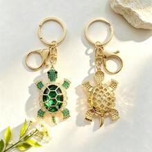 1個海龜鑰匙圈，人造水晶海龜鑰匙環搭配人造鑽石飾帶，可愛動物吊飾，適合手提包、汽車鑰匙，開學季與生日完美禮物，鑰匙圈包包掛飾，水鑽吊飾，金屬海龜飾件，水鑽腕帶配件，閃亮水鑽裝飾，金屬彈簧扣堅固耐用，可掛在鑰匙、背包、手提包上 - 彩色 - 查看 5