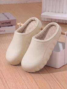 Winter Women's Warm Home Slippers, Outdoor Fur Lined Unisex Thick Sole Closed Toe Slippers - Khaki - View 3