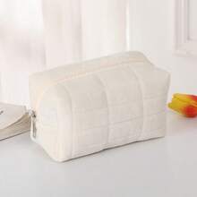 Soft Plaid Makeup Bag, Large Capacity, Japanese Minimalist Travel Cosmetic Organizer With Zipper, Odorless Quilted Pillow Bag, Suitable For Women And Students, Multi-Functional Storage Bag For Brushes And Toiletries, Gift Choice, 4 Colors Available - Multicolor - View 16