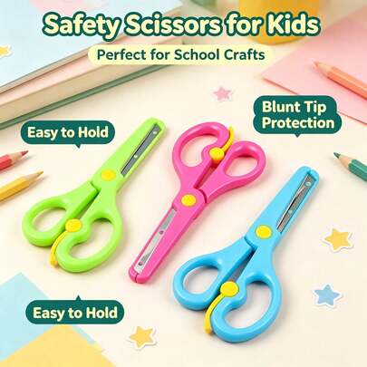 1pc Kids Safety Craft Scissors, Straight Edge Blades With Protective Cover, Anti‑Pinch Hand Small Shears, Colorful Paper Cutting Scissors For Kindergarten Primary School DIY Art Stationery