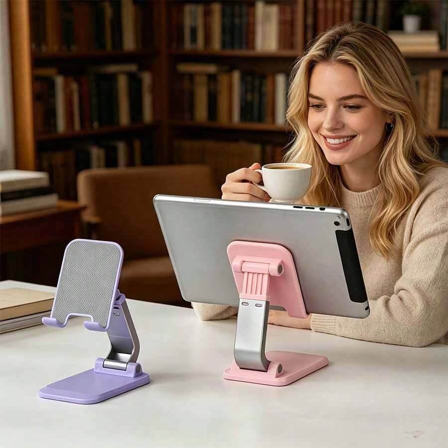 Foldable Desktop Phone Stand, Adjustable Height And Angle, Portable Tablet Holder, Suitable For 4-13 Inch Smartphones And Tablets, Convenient Desktop Accessory For Slouchy Office Workers And Live Streamers