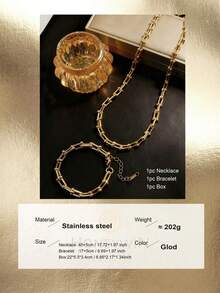 1pc Adjustable Stainless Steel U-Shaped Horseshoe Chain Bracelet/Necklace, Unisex - Yellow Gold - View 20