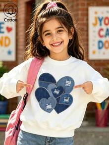 Girls' Cotton Top, Printed, Comfortable, Relaxed-Fit Dropped-Shoulder Sweatshirt, Round-Neck Oversized Sweatshirt - White - View 1