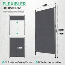 Vertical Outdoor Awning With Clamp Mounting, Retractable, No-Drill Installation, Privacy And Wind Protection For Balcony And Terrace, Weatherproof, Anthracite, With Hand Crank - Dark Grey - View 13