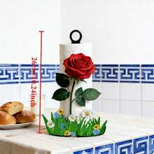 Kitchen Paper Towel Holder, Valentine's Day Red Rose Grass Paper Towel Rack, Desktop Countertop Roll Paper Holder Storage, Without Paper Towels, Dish Cloth Storage Rack, Valentine's Day Interesting Design, Kitchen, Bathroom, Living Room, Dining Room - Multicolor - View 4