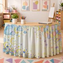 1pc Table Skirt Tablecloth Printed Polyester Whimsical Dreamy Pastel Sky Balloon Cloud Moon Star Heart Gentle Soft Peaceful Baby Room Dining Room Kitchen Cafe Event Decoration Table Cover - A - View 4