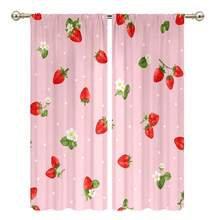 2 Pieces Of High-Definition Pink Strawberry Heart Pattern Decorative Curtains. Durable And Not Prone To Fading. Hang With Rod Bag. Suitable For Bedroom And Living Room As Decorative Curtains For The Home. - Multicolor - View 11