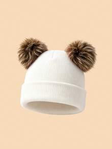 1PC Kids Solid Color Double Pom Pom Basic Cuffed Knit Hat, Multiple Color Options For Fashion Matching, Soft And Elastic Suitable For Autumn/Winter Multiple Occasions, Fits Both Boys And Girls - Multicolor - View 7