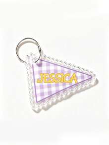 Personalized Custom Text Acrylic Keychain, Wavy Edge Triangle Pendant With Plaid Pattern, Customized Name Key Ring, Suitable For Water Bottle/Bag/Backpack/Laptop, Office, Teacher Gift, Student Gift, Birthday/Christmas/Holiday Surprise - Multicolor - View 9