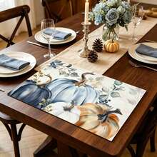 1/4/6pcs Autumn Series Assorted Colors Pumpkin Pattern Printed Placemats, Heat Resistant Table Mats For Home Kitchen/Dining Table Protection, Party Decor - Multicolor - View 3