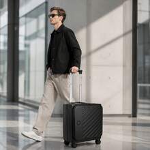 JLY 16 Inch Front Opening PC Hard Shell Suitcase With TSA Lock, 360° Spinner Wheels, Telescopic Handle, Compact Travel Luggage - Black - View 4