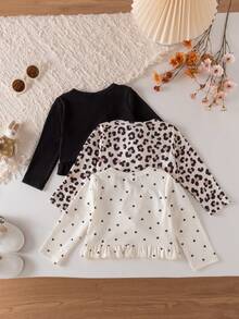 Baby Girl Spring/Autumn Fashion Versatile Ruffle Trim Cardigan, 3 Colors Available: Heart, Leopard, Solid Color Print, Single Button Short Loose Long Sleeve, Sweet And Versatile, Suitable For Baby Girl Spring/Autumn Inner Layer Or Outerwear - Black - View 2