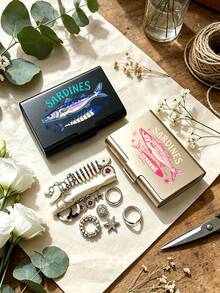 Jewelry Storage Box With Colorful Sardine Pattern; Jewelry Organizer Box. Aluminum Alloy Jewelry Storage Box, Travel Jewelry Storage Box, Metal Business Card Holder, Daily Use Jewelry Box, Accessory Storage, Suitable For Small Earrings, Rings, Pendants, Birthday Gift, Halloween Christmas Gift - Multicolor - View 5