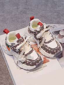 Sepatu Olahraga Anak Perempuan Motif Bunga Manis, Sepatu Sneakers Tebal Ringan dengan Perekat Velcro. - Merah - View 1