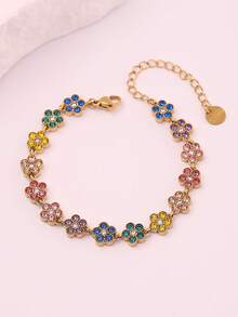 Freegrow 1pc Multicolor Floral Stainless Steel Bracelet Suitable For Women's Daily Wear - Gold - View 13