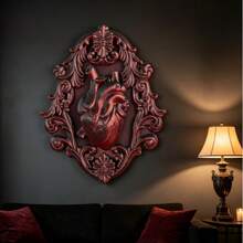 Dark Gothic Heart Relief Wall Hanging, Vintage Baroque Carved Frame Niche Art Wall Decor Ornament - 2869 - View 6