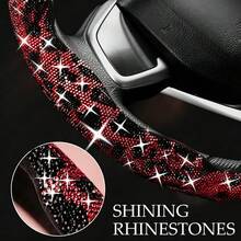 3pcs Steering Wheel Cover Accessories, Women's Car Accessories, Ladies' Car Decor, Durable ABS Material, Sweat-Proof And Non-Slip, Crystal Rhinestone Embellished Leopard Print Design, Essential Car Supplies And Tools, Car Interior Decoration - Leopard Print + Crystal Diamonds - View 3
