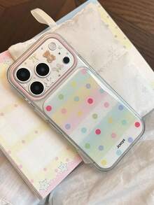 可愛熊波點圖案透明邊緣手機殼，適用於 iPhone 18 17 Pro Max 18 17 Pro 16 Pro 16 Pro Max 15 Pro Max 15 Pro 14 Pro Max 14 Pro 13 Pro Max，防震保護套 - 彩色波點 - 查看 3