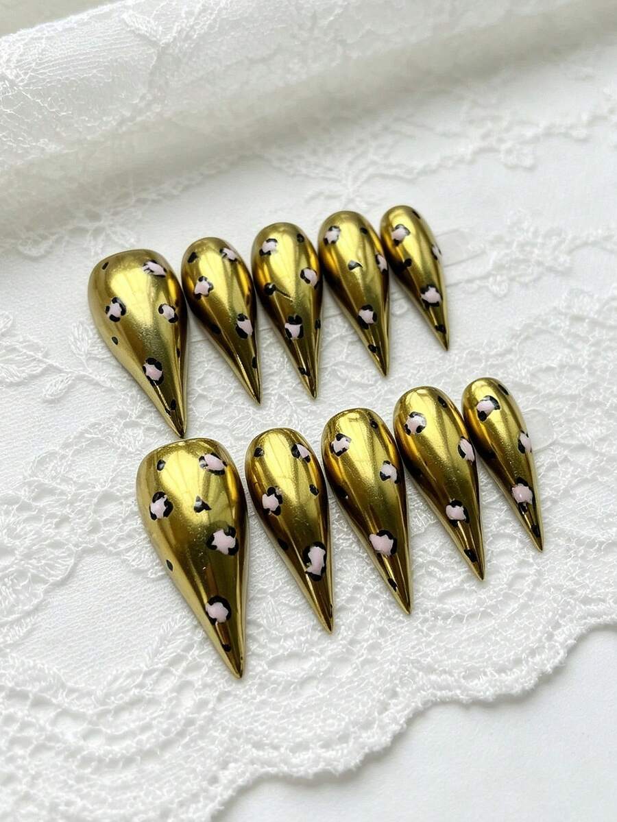 10片裝萬聖節返校季奢華貓眼純色 Y2K Baddie 風格龍爪貓爪可重複使用壓克力穿戴甲，適用於手部、度假、度假穿搭、畢業、女孩、節日、婚禮、派對