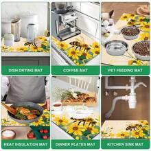 1pc Bee And Floral Pattern Kitchen Absorbent Drying Mat, Fresh Pastoral Style, Suitable For Kitchen Countertop, Coffee Machine, Dining Table And Spring/Summer Home Decor - Multicolor - View 8