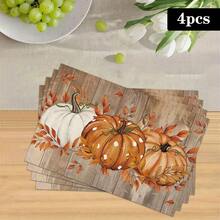 1/4/6pcs Autumn Series Wooden Pumpkin Pattern Printed Placemats, Heat Resistant Table Mats For Home Kitchen/Dining Table Protection, Party Scene Decor - Multicolor - View 16