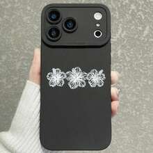 Cute Hibiscus Flower Pattern Phone Case, Compatible With IPhone 18 Pro Max 17 16 15 Plus 14 13 12 11 Pro 17e, Shockproof Matte TPU Soft Shell - Black - View 2