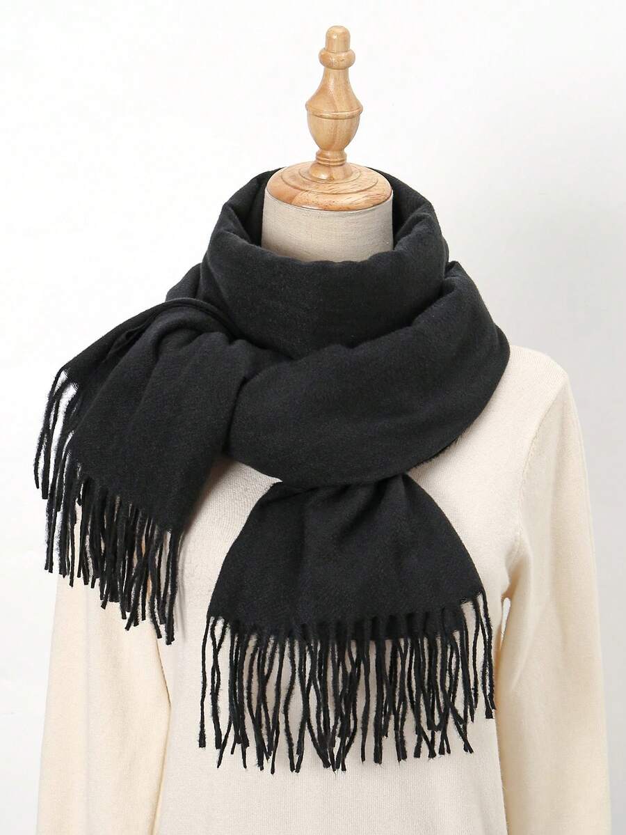 1pc Fashionable Versatile Women's Solid Color Warm Scarf - Black - View 1