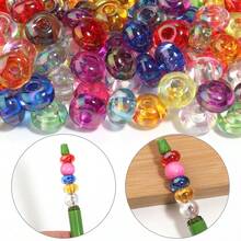 20pcs/Pack 14*8mm Acrylic Transparent Coated Large Hole Flat Beads DIY Phone Chain Necklace Keychain Decoration Loose Beads Handicrafts Home Decor Flat Round Beads - Transparent Plated Large Hole Flat Bead - View 7