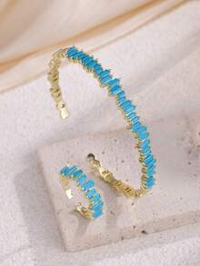 rakol 2pcs Fashionable Cubic Zirconia Asymmetrical Decoration Ring & Bracelet Set - Yellow Gold - View 12