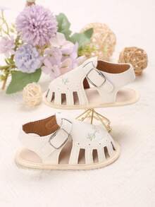 Infant Pre-Walking Shoes 0-18 Months, Summer Closed-Toe Floral Embroidered Sandals, Breathable Casual Girls Daily Shoes - White - View 2