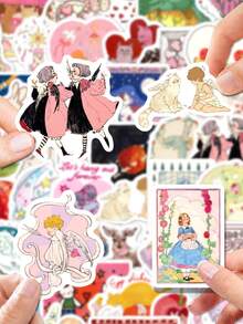 50Pcs PP Sweet Fairy Tale Stickers, Soft Vintage Dreamy Fairy Tale Cartoon Figures, For Decorating Scrapbooks, Helmets, Pencil Cases, Phone Cases - Multicolor - View 2