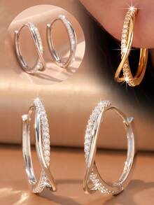 2pcs/Set Luxury Style Ear Cuff Earrings, Women's Earrings Suitable For Daily Commute, Date And Party Wear - Round - View 5