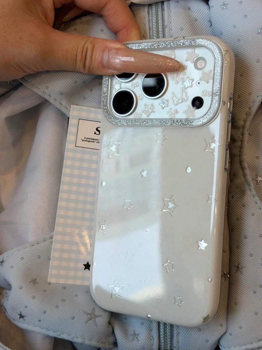 Casing Ponsel Gaya Seksi dengan Hiasan Bintang dan Berlian Imitasi, Kompatibel dengan Apple 17 Pro Max, 16 Pro, 16, 17 Pro, 15 Pro, Pelindung Ponsel Tahan Guncangan Dua Lapisan dengan Perlindungan Penuh yang Kreatif - Putih - View 1
