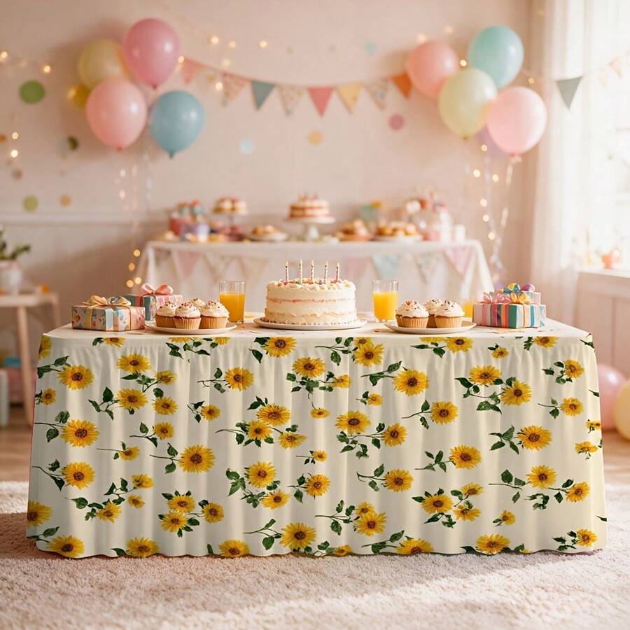 Taplak Meja dan Rok Meja Motif Bunga Matahari Klasik dan Elegan 1 buah, Cocok untuk Acara Pesta, Dekorasi Dapur dan Ruang Makan - A - View 1