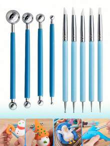9Pcs Silicone Clay Sculpting Tools, Double-Ended Tools, Rubber Handle Ball Stylus, DIY Silicone And Ceramic Clay Indentation Tools, Ceramic Clay Ball Stylus Dotting Tools, Suitable For Shaping, And Pottery Embossing Tools - Multicolor - View 1
