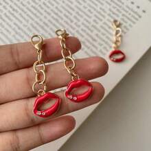 3pcs Girls Vintage Red Lips Pendant, Rhinestone Inlaid Heart Pendant, Gold Chain Lobster Clasp Bag Charm, Sexy Hot Girl Style Daily Versatile Accessory - Rhinestone Lip Lobster Clasp - View 4