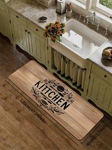 1pc Faux Wood Grain Board Base Vintage KITCHEN Theme Printed 3.5mm Floor Mat, Soft Rubber Cuttable, Kitchen Rug Bathroom Mat, Suitable For Kitchen, Bathroom, Entryway, Hallway, Living Room, Outdoor Garden Decor Small Rug Indoor Mat - Multicolor - View 15