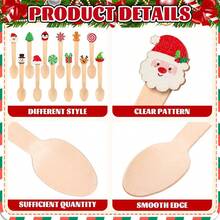 36pcs Christmas Style Snowman/Penguin/Snowflake/Santa Claus Pattern Wooden Spoons, Disposable Tasting Spoons, Christmas Fun Cartoon Shaped Sample Spoons, Smooth Edges Without Burrs, Suitable For Winter Holiday Hot Chocolate, Cake, Coffee, Ice Cream, Etc. - Multicolor - View 2
