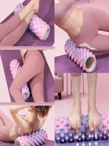 New Professional High-Density Yoga Foam Roller, Single Hollow Floating Point Wolf Tooth Massage Stick, Durable EVA Material Sports Muscle Relaxation Roller, Camouflage Texture Pink-Blue Gradient Design, Moderate Softness Deep Fascia Soothing Tool, Suitable For Home Yoga, Pilates, Stretching Exercises, Muscle Relaxation - View 2