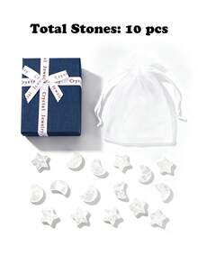 Natural Carved Star Moon Crystal Stone Set, Mixed Gemstone Decor With Gift Box Organza Bag & Info Cards, Home Ornament Collection Gift For Women - Multicolor - View 14