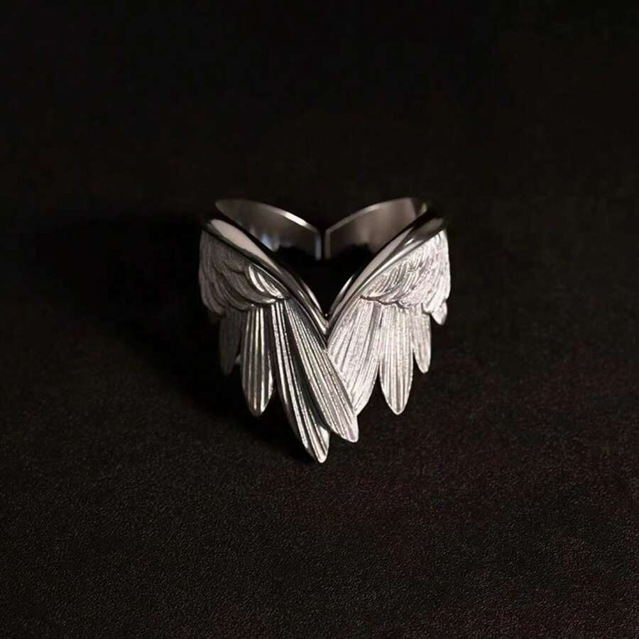 CIREY 1pc Creative Angel Wings Index Finger Ring, Personalized Open Adjustable Ring, Unisex Brushed Feather Wing Design - Wings Ring - View 1
