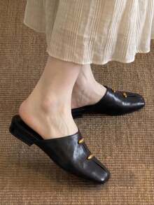 French Square Toe Chunky Heel Pumps Women 2024 New Spring Autumn Versatile Low Vamp Mid Heel Vintage Red Mary Jane Shoes - Black - View 8