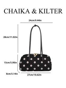 CHAIKA & KILTER 1件裝配色磨砂麂皮布料女款時尚大容量保齡球包 全身波點圖案 雙手柄設計 拉鍊開合 適合日常與街頭使用 - 黑色 - 查看 3