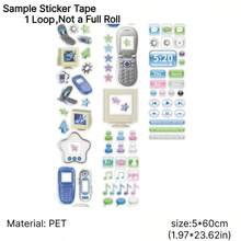 60cm/Roll Cute Retro Y2K Electronic Communication Fish Tank PET Die-Cut Sticker Tape Roll Sample Book, Waterproof Transparent Decorative Tape, Suitable For Goo Cards, Planner, Scrapbook, Photo Card DIY Crafts - Square - View 7
