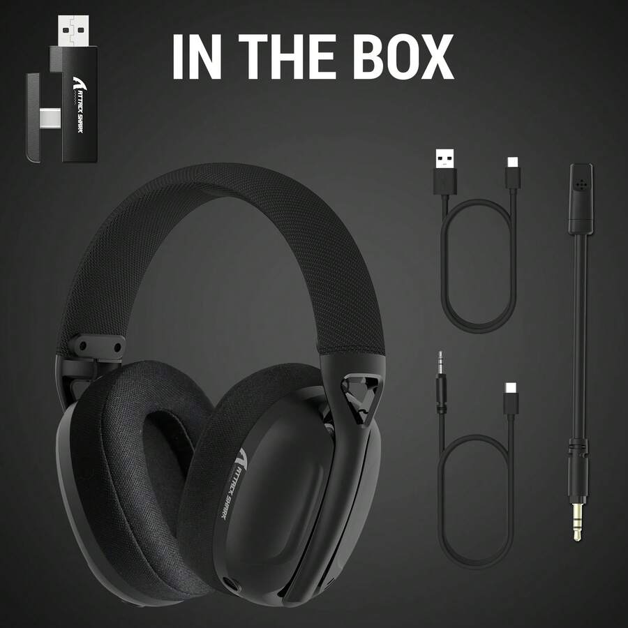 ATTACK SHARK L80 Wireless Gaming Headset Ultra-Lightweight Over-Ear 2.4GHz USB C&A Receiver/Bluetooth 5.3/3.5mm Wired Detachable Microphone Stereo PC Switch Win Compatible