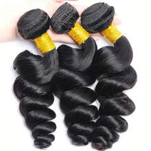 BINF Bó tóc nối tóc thật sóng lỏng 3 miếng, tóc nguyên bản tự nhiên, độ dài 8-30 inch cho nữ - Natural Black - Xem 5