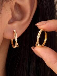 2pcs/Set Luxury Style Ear Cuff Earrings, Women's Earrings Suitable For Daily Commute, Date And Party Wear - Round - View 3