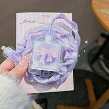 Dreamy Gradient Bowknot Charger Protective Case Set, Sparkling Rhinestone Cord Data Cable Protector Anti-Breakage, Compatible With Apple 20W Fast Charging Head - Mauve Purple - View 2